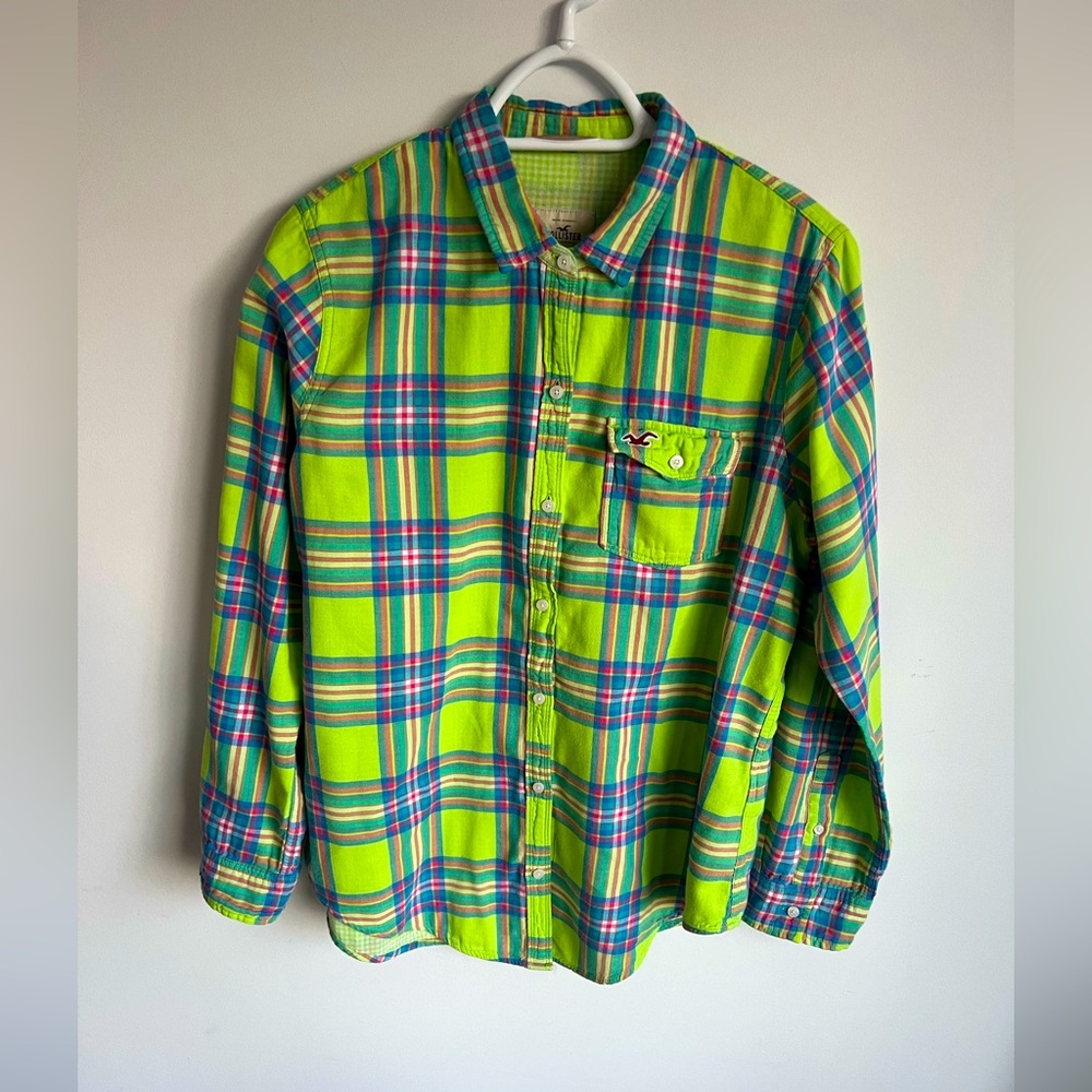 Hollister Plaid Button-Up Shirt youth size large 100% cotton